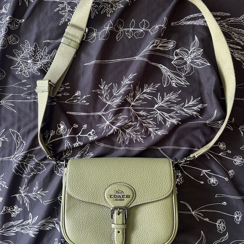 Coach Amelia Saddle/Crossbody Bag Military Green Soft Pebble Leather